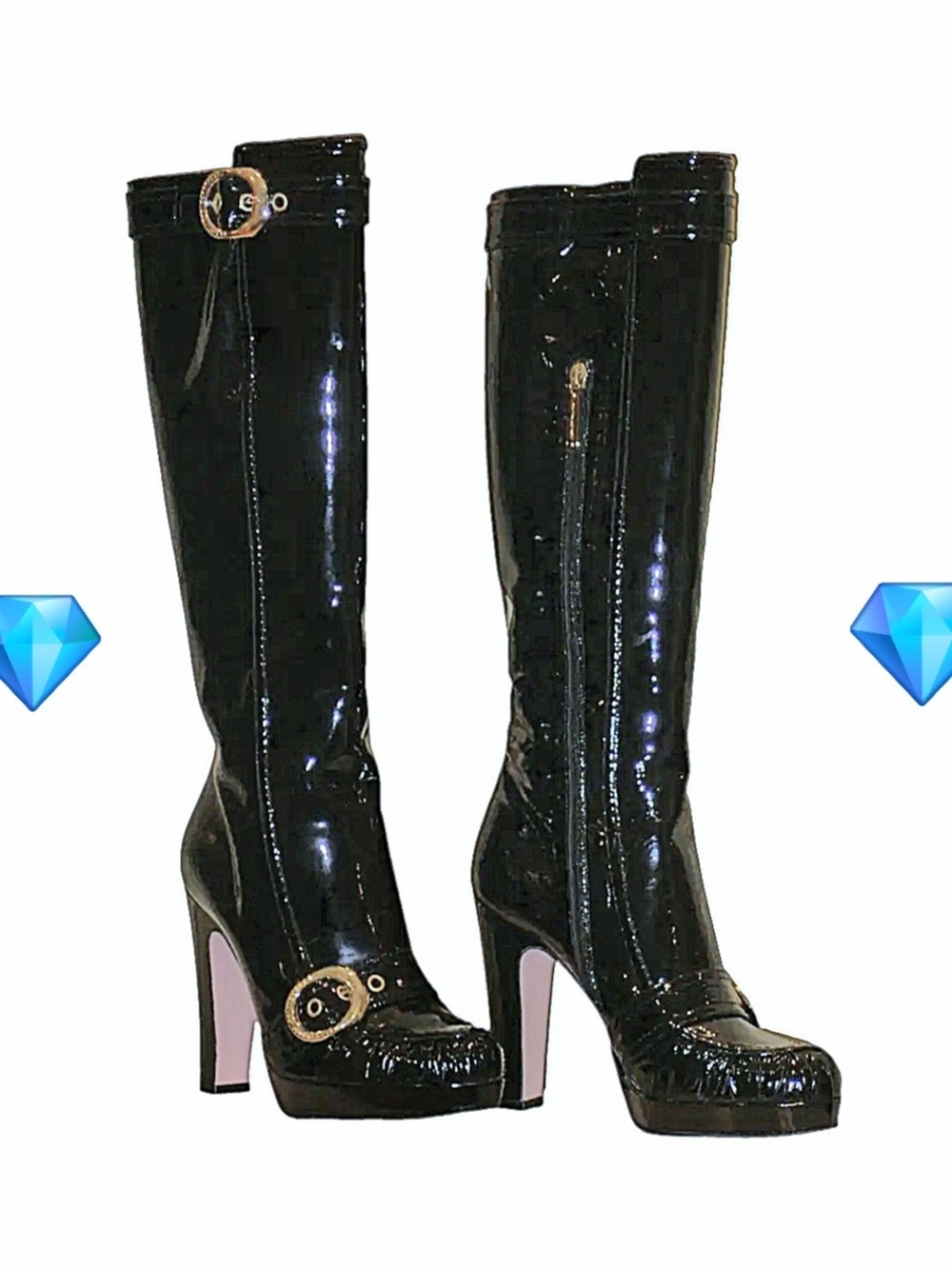 Italian Designer *Alessandro Dell´Acqua Black Patent Leather Knee-high Boots (38